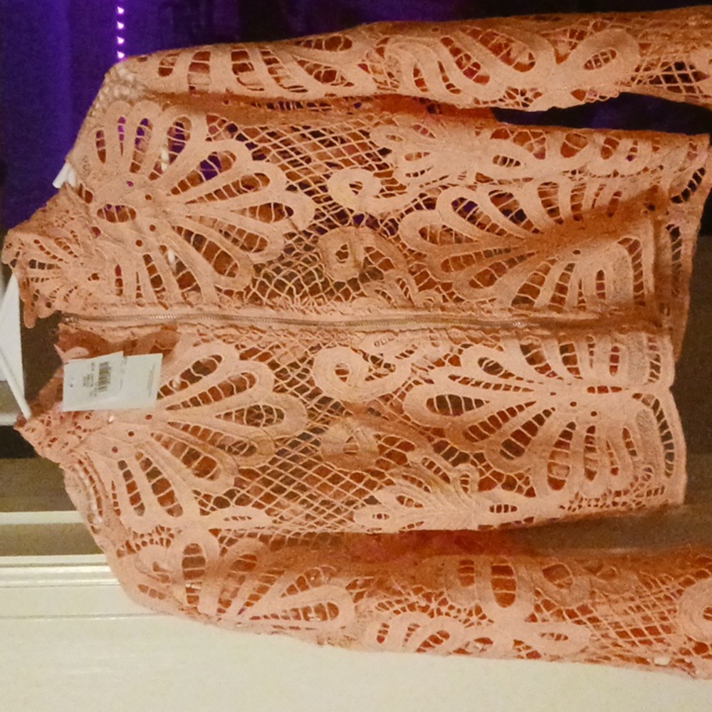 Blush colored lace zip up shirt